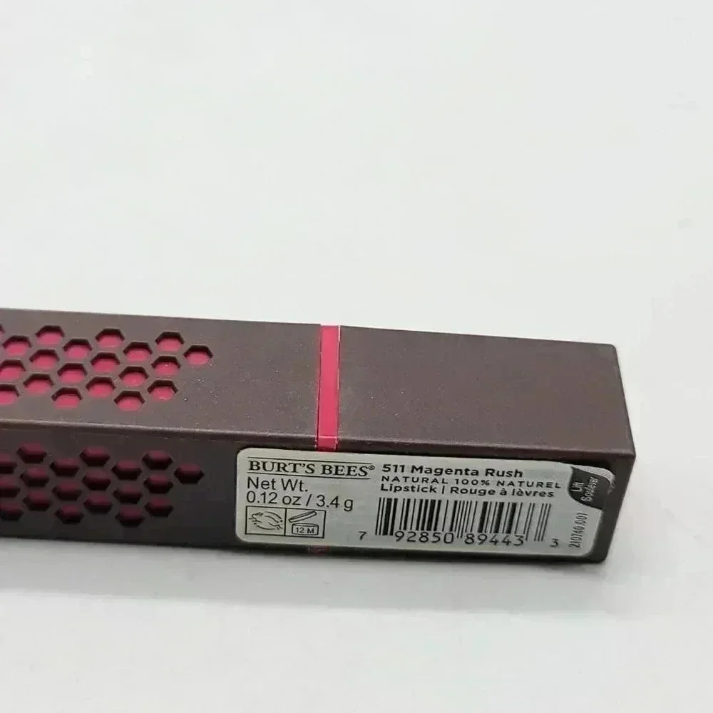 Burt's Bees Moisturizing Lipstick 511 Magenta Rush 0.12 Oz. Full Size New Sealed